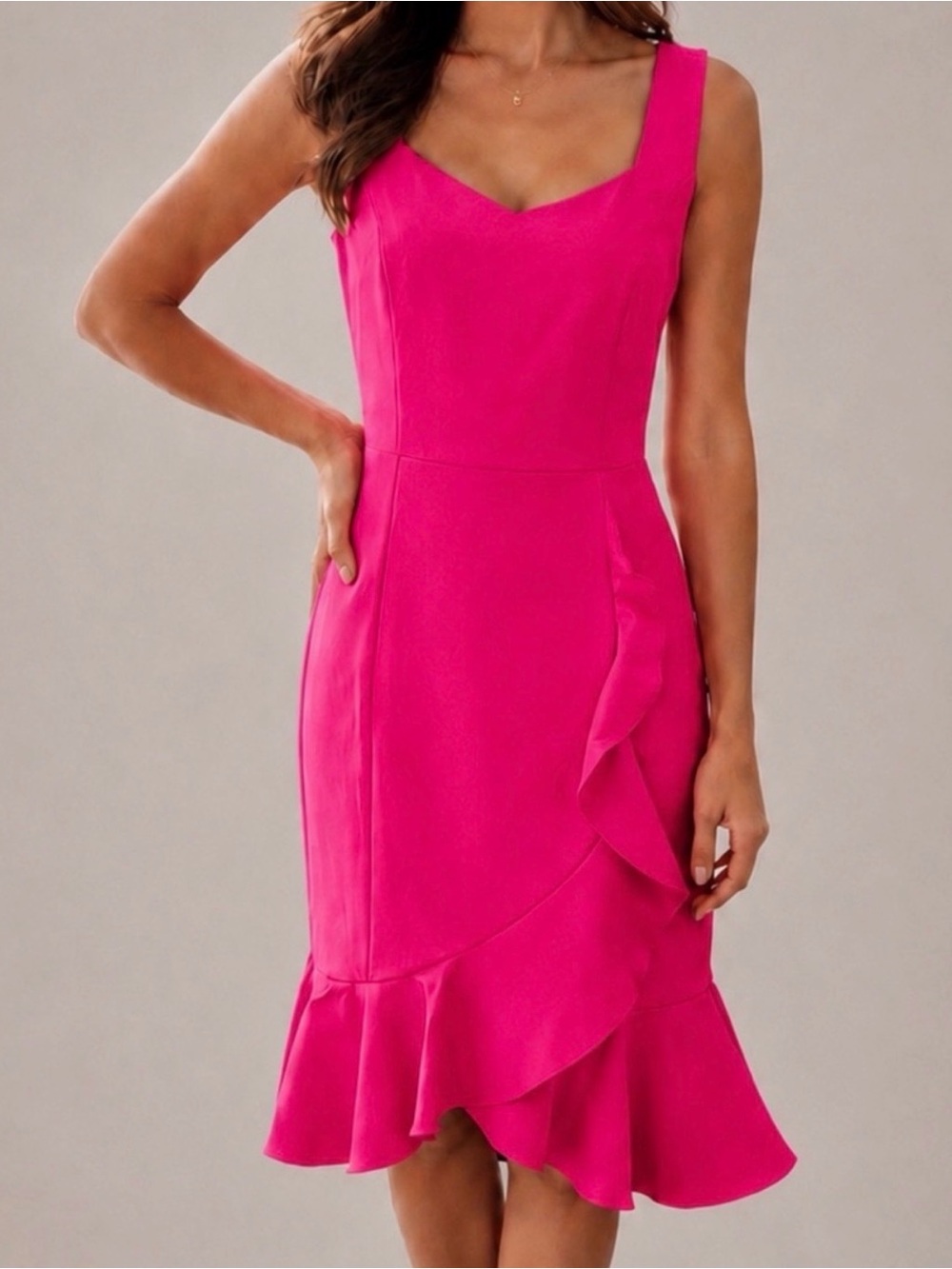 Laundry Sleeveless Hot Pink Ruffle Hem Sheath Dress